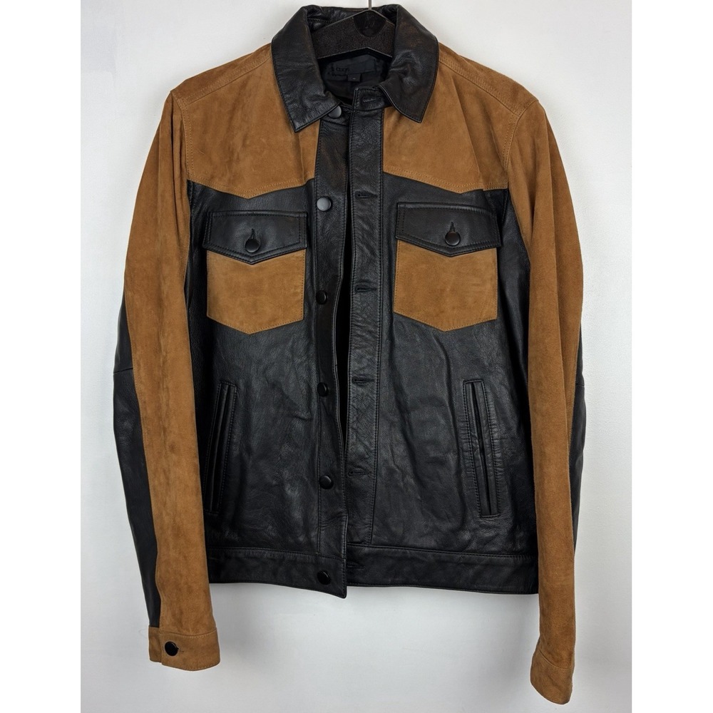 Asos Leather Jacket Mens Medium Black Brown Real Leather 2 Tone Classic Read